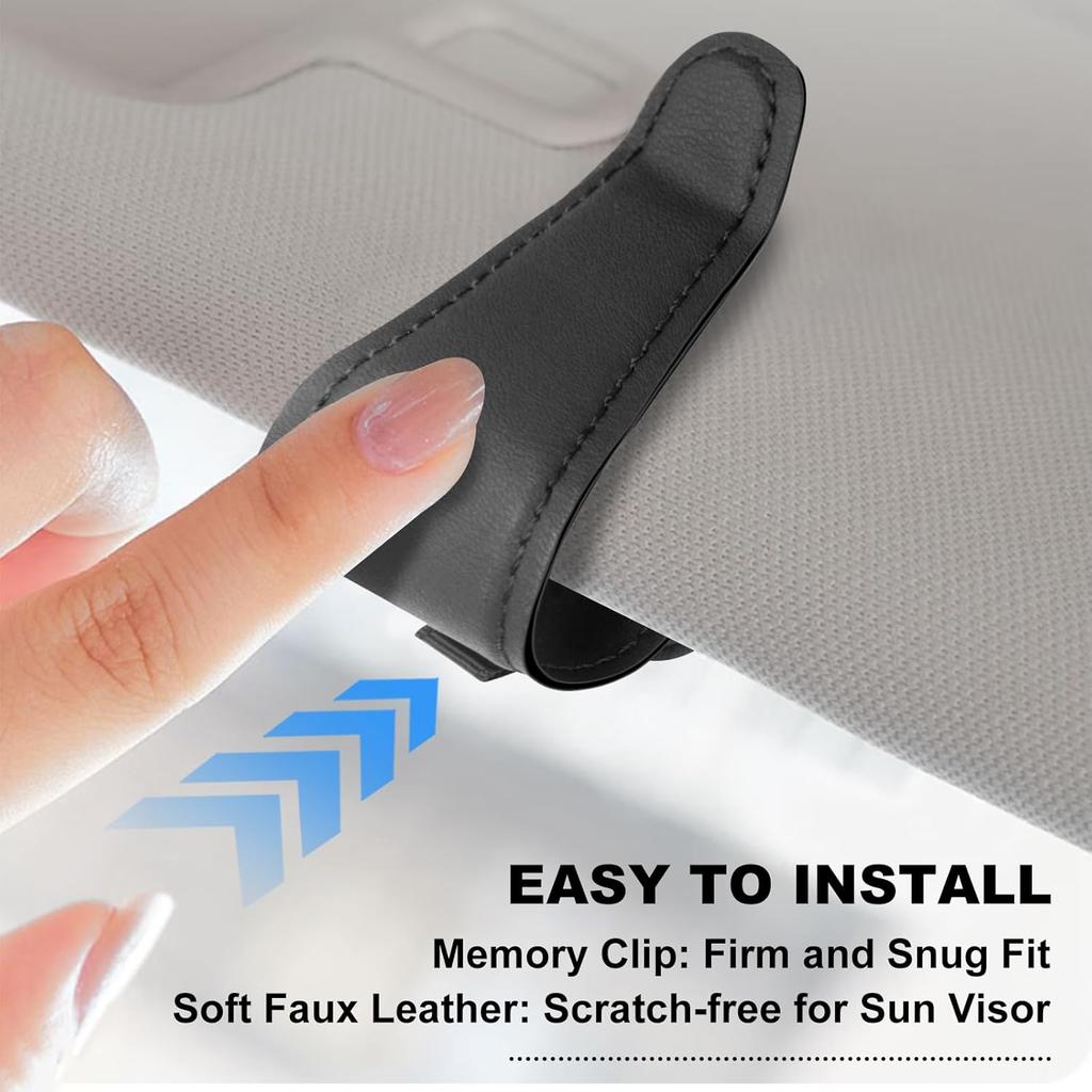 Teraves 2 Pack Sunglass Holder Clip For Car Visor, Upgrade Magnetic Leather Visor Sunglasses Clip, Easy To Hold Your Glasses Eyeglasses