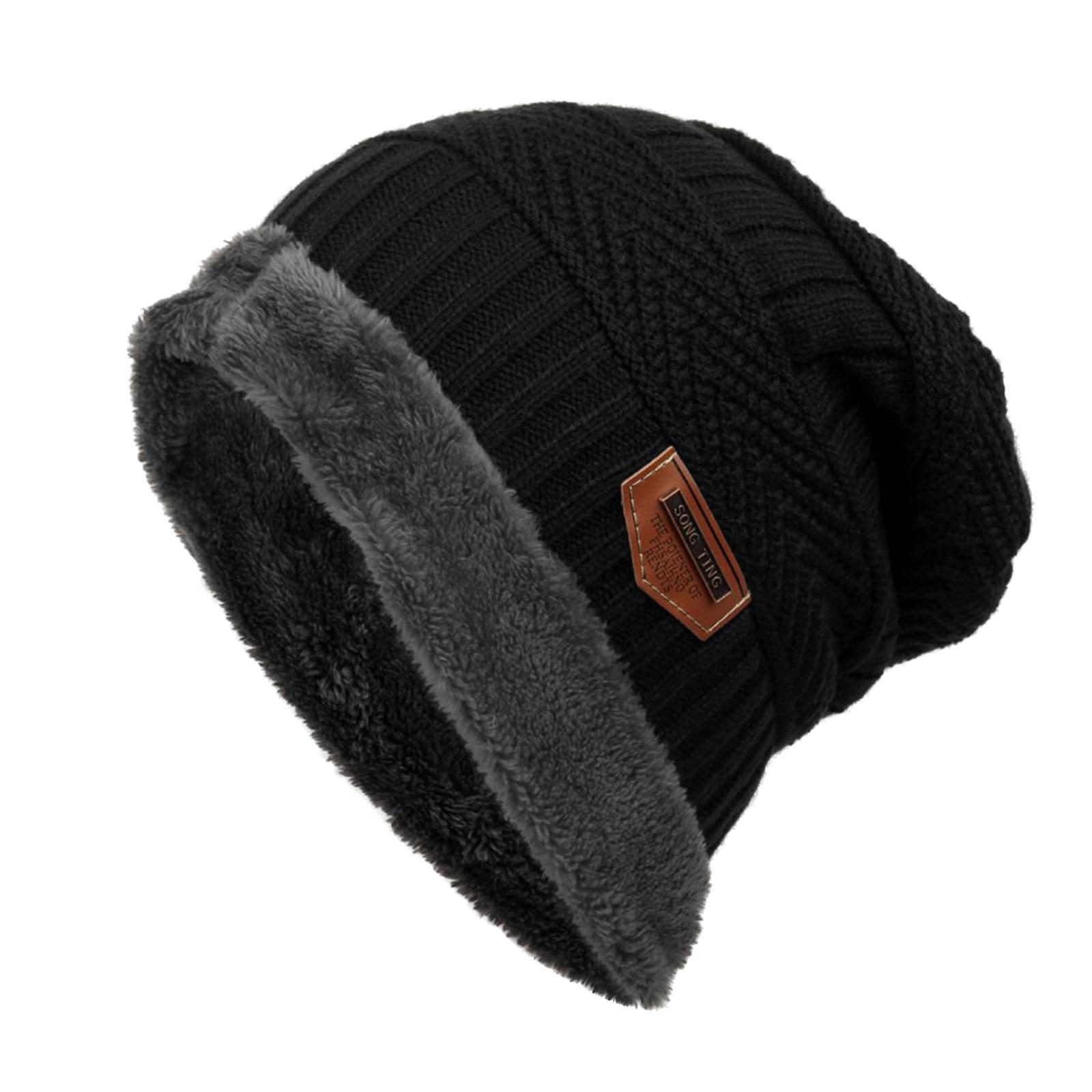 Men s Fashion Warm Oversized Thick Soft Oversized Coarse Knit Casual Knit Hat чёрный