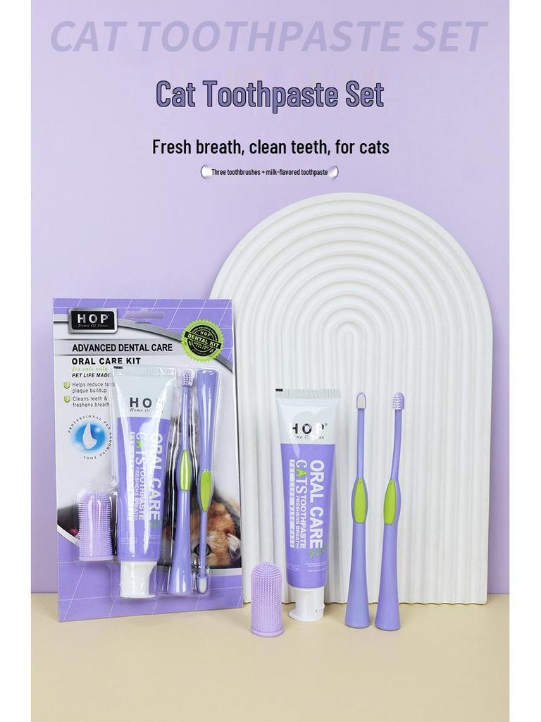 Sada ústní péče pro domácí mazlíčky: Sada kartáčků na zuby pro kočky s malou hlavicí & kartáčkem na prst - Štětiny s vysokou hustotou