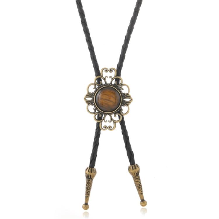 Unisex Southwest Inspired Bolo Tie Necklace Hip Hop Jewelry With Tribal Pendant And Practical PU Leather Metal Chain