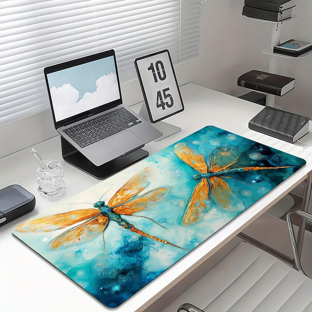 Watercolor Dragonfly Floral Large Gaming Mouse Pad NonSlip Stitched Mat For Gamers Home Office Desktop Leisure Daily Needs