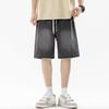 Men Casual Denim Shorts Male Elastic Waist Straight Leg Comfortable Light Blue Soft Short Pants Baggy Wide Leg Jeans