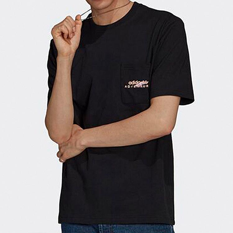 Adidas Originals Trefoil Adv Pkt Logo Tee Casual Sport Round Neck Breathable Short Sleeve T-Shirt Men Tops Black GN2363