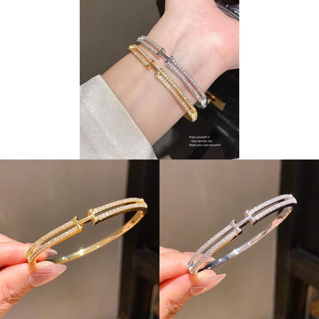 Bracciale Lettera H Placcato Oro 18k con Zirconi per Donna Gioielli Minimalisti alla Moda