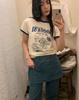 Qiqi 2024 Spring/Summer Color Block Ice Cream Kitten Print Short Sleeve T-Shirt