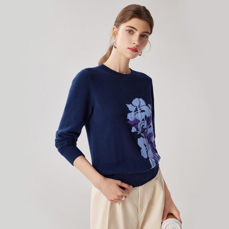Zhaojun Women's 100% Cashmere Floral Knit Sweater