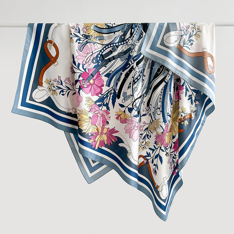 Vintage high-end women's light luxury fashionable design printed 111 twill square scarf, Korean trendy thin shawl