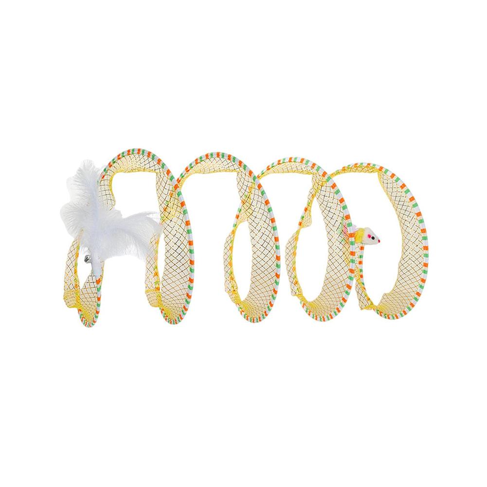 Folding Cat Tunnel S Shape Spring Type Cat Tunnel Toy With Plush Mouse And Feathers Spiral Tunnel Interactive Cat Toy