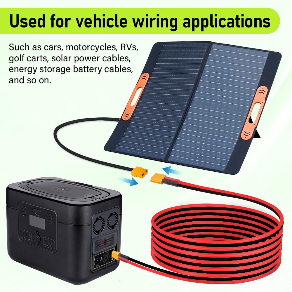 12AWG XT60 Connector Cable Silicone Tinned Copper Extension Lead 6M for RV Car & Energy Storage Battery Charging Wiring