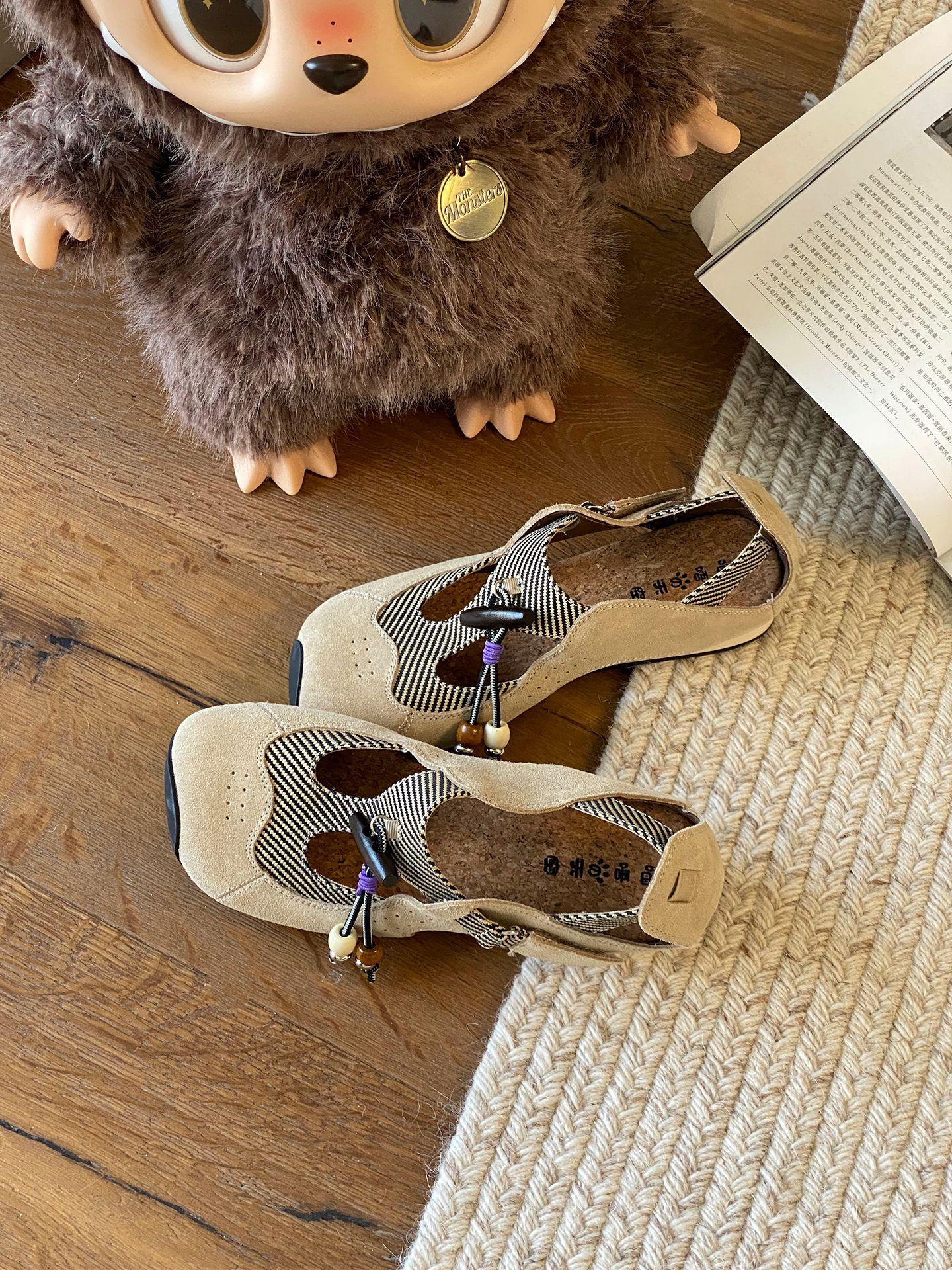 

Basil and pine - ethnic style wooden tone, moral training sandals 3cm 2025 summer new fashion casual sandals women 40 хаки