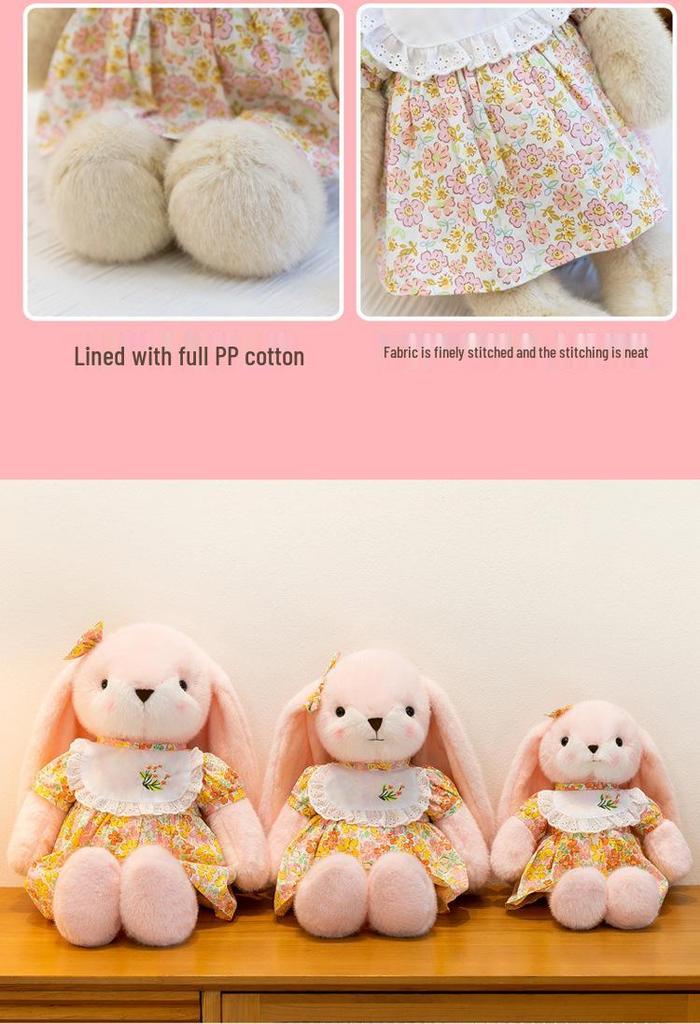 Floral Dress Bunny Plush Toy: Long-Eared Rabbit Sleep Companion & Birthday Gift