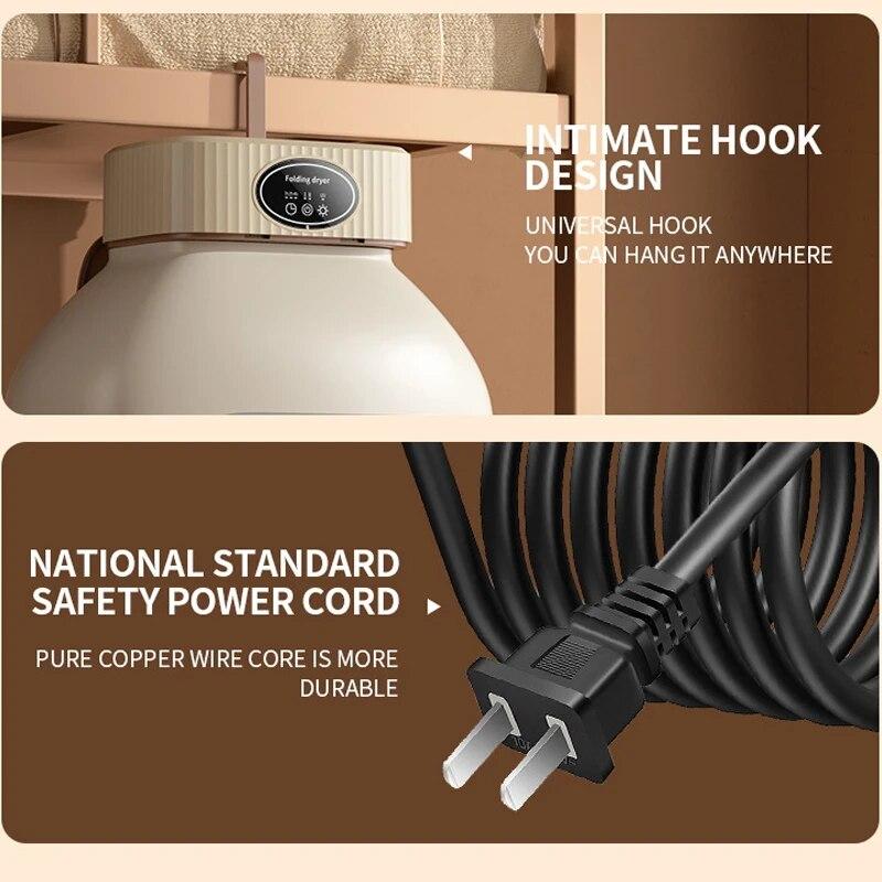 Uscător de haine electric pliat Suport de uscare inteligent Agățat Uscator cu ultraviolete Mașină portabilă de călătorie Uscător cu aer cald 220V/110V pentru casă