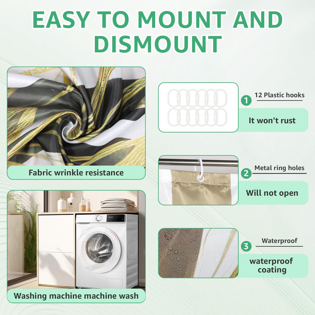 Aesthetic Abstract Arch Shower Curtain Machine Washable Waterproof Sun Arch Bath Curtain for Bathroom Dormitory Living Room