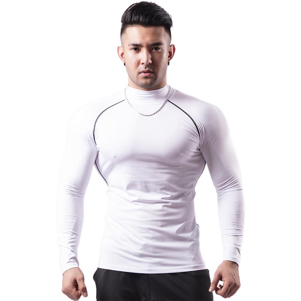 Men's Silk Grid High-Neck Performance T-Shirt - Elastic, Quick-Dry, Long-Sleeve for Autumn/Winter Running.