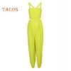 Women Jumpsuit Sleeveless Color Matching Printed Lace-up Bow Cross Back Pockets Ankle-banded Backless High Waist Lady Commute Party