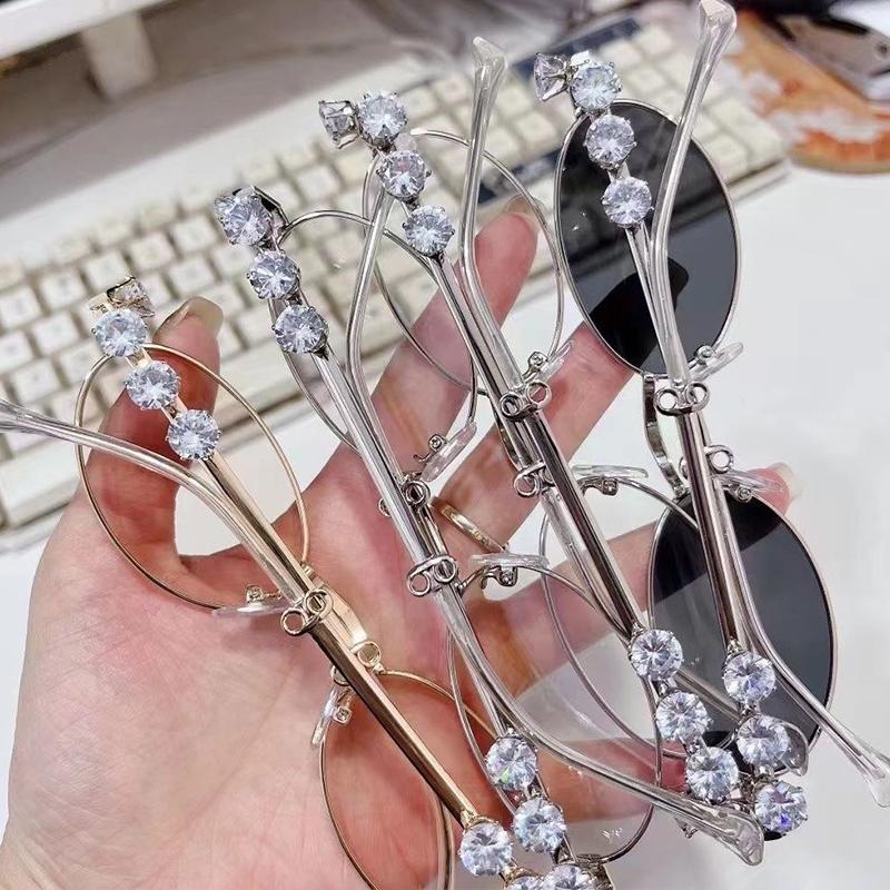 Gafas de Sol Ovaladas de Metal para Mujer y Hombre con Diamantes de Pedrería 2026 Unisex Monturas de Gafas Bling Uv400 Gafas de Sol de Moda