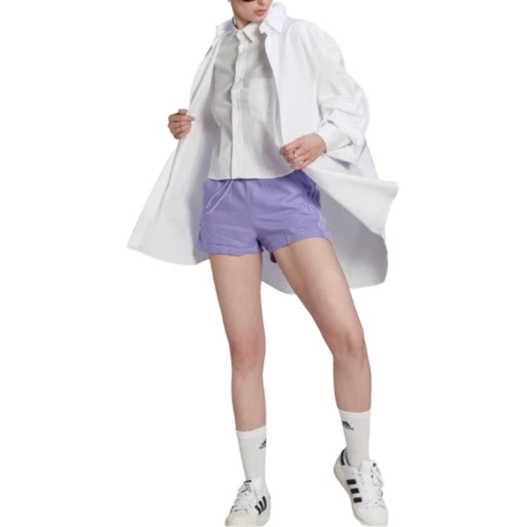 Adidas Originals Linen Shorts Breathable Comfortable Striped Mid Waist Drawstring Sports Shorts Women Shorts Purple HC1936