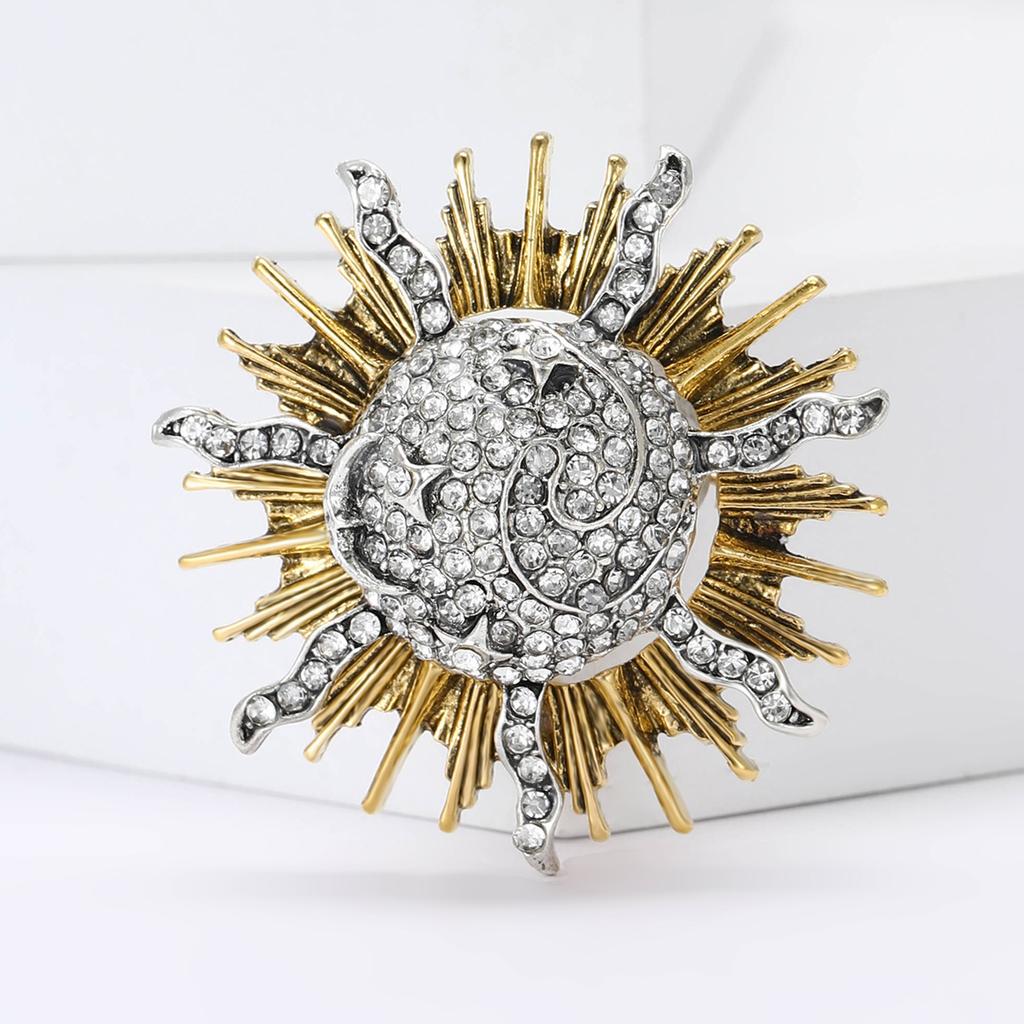 Trendy Ramadan Glossy Sun Brooches for Women Unisex Moon Pins Banquet Party Backpack Gifts Jewelry Accessories