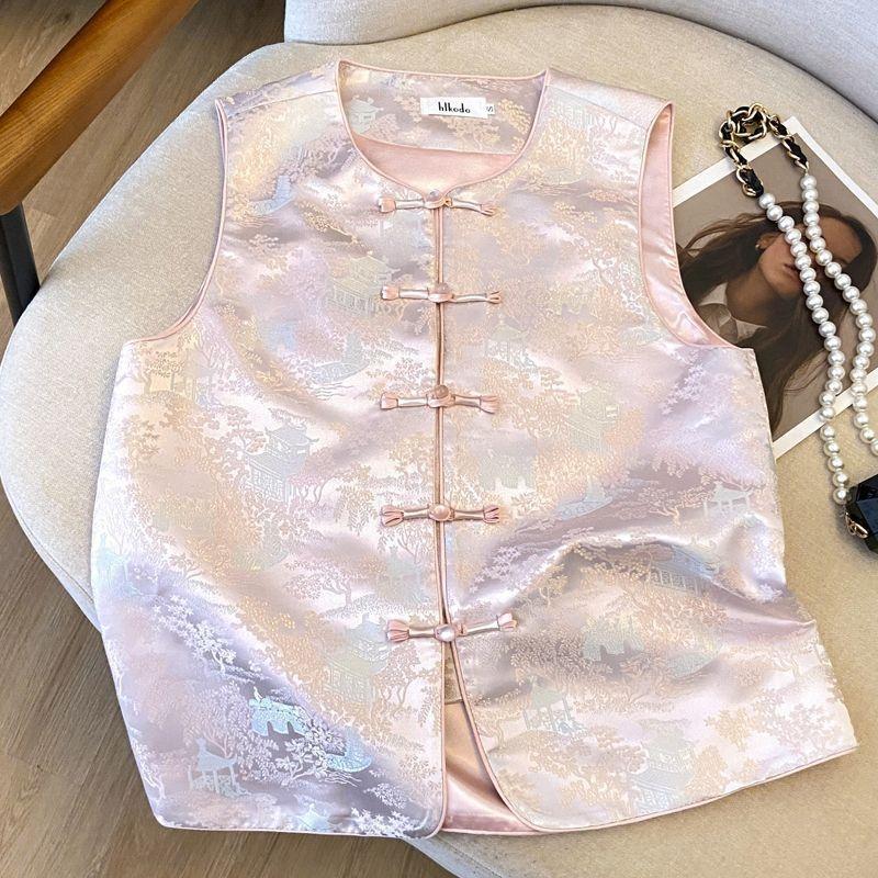 

Satin vest, jacquard vest, sleeveless top, stacked buckle vest, woman 3XL (recommended 138-75kg)