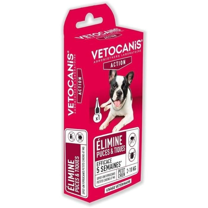 Pipette Anti-puces &amp; Tiques - VETOCANIS - Traitement et Protection - Antiparasitaire petit chien 2-10 kg