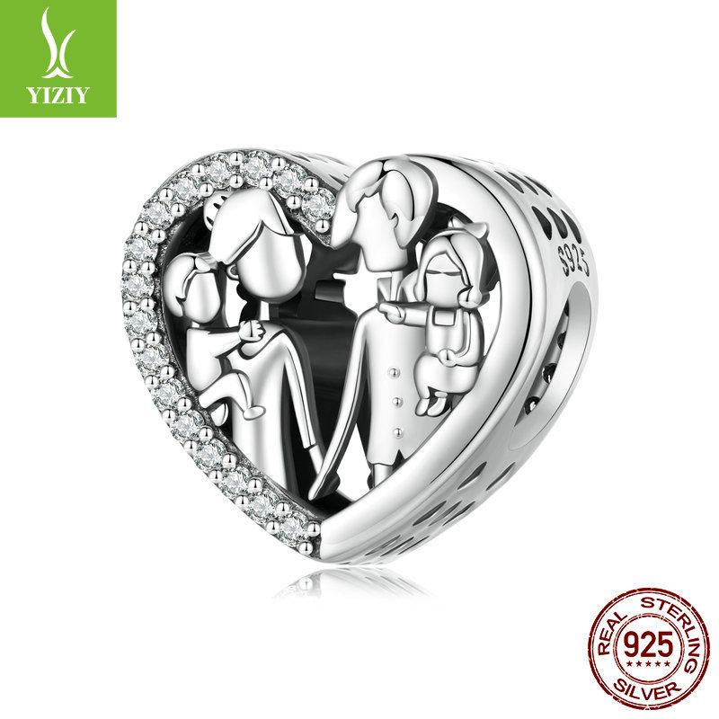 S925 Silver Warm Family Bracelet Beads, Loving Family Handmade Diy Beads Loose Beads
