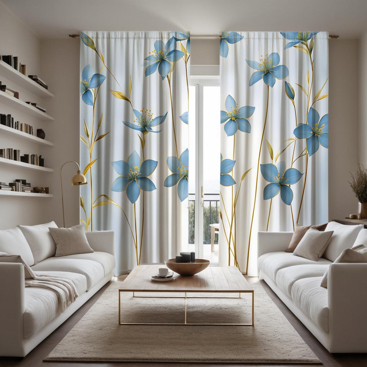 

2 шт. HD свежие синие цветочные украшения занавески Синие цифровые печатные шторы для украшения дома стиль украшения гостиной спальни W52H63inchW132H160cm