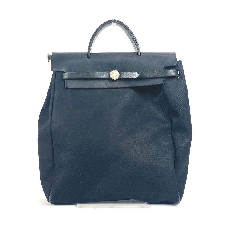 HERMES Herbag ad PM Handbag Tote Bag Hand Bag Leather/Canvas Black