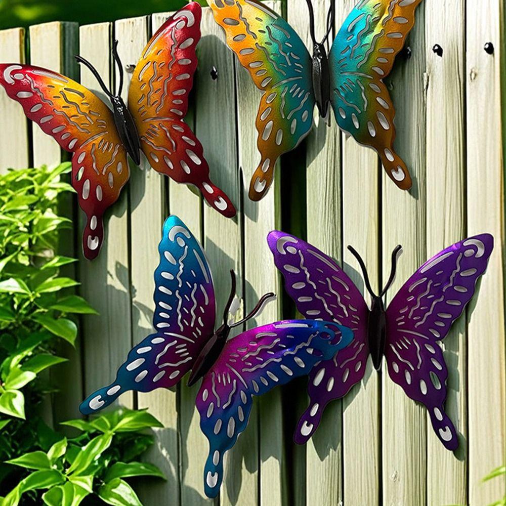 4Pcs Cute Butterfly Wall Art Hanging Creative Animal Statues Butterflies Sculpture Ornaments  Yard