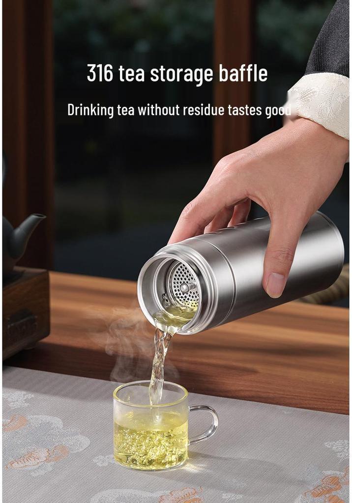 Stainless Steel Thermal Cup with Tea Separator and Portable Lanyard for Men