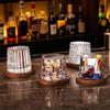 Spinning Whiskey Glass with Wood Stand, Hand Painted Rotating Tumbler for Bar, Stress Relief Desk Toy Gift