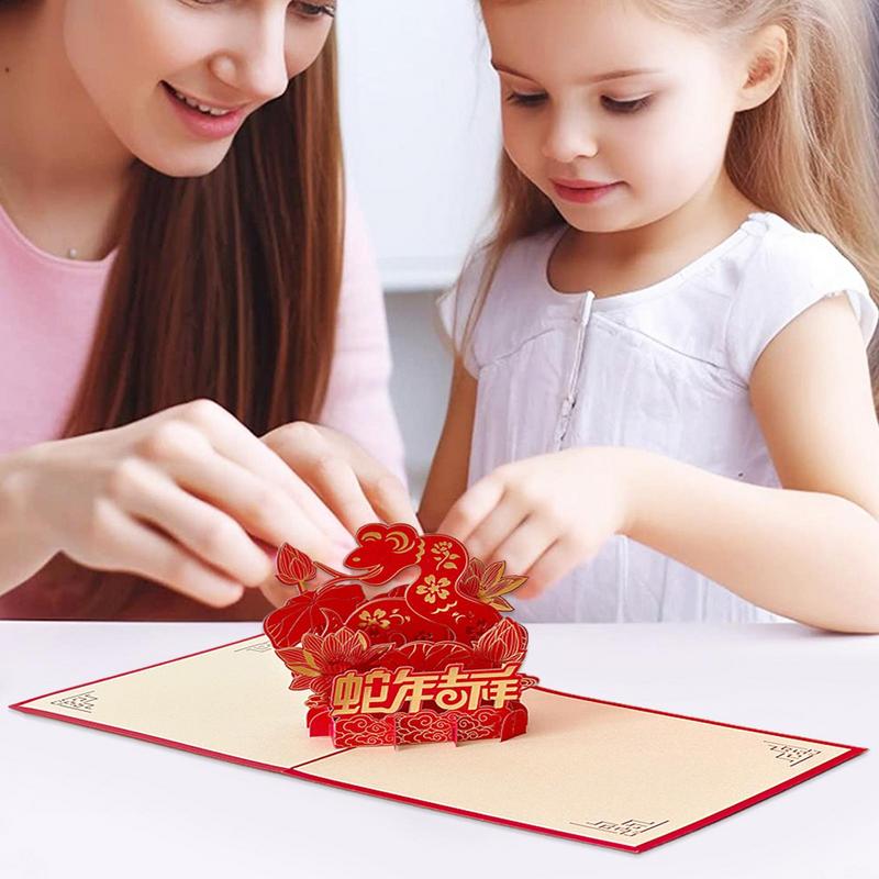 2025 Year of The Snake Card Pop Up 3D Snake Blessing Postcard With Envelope Year of the Snake Greeting Card for Spring Festival