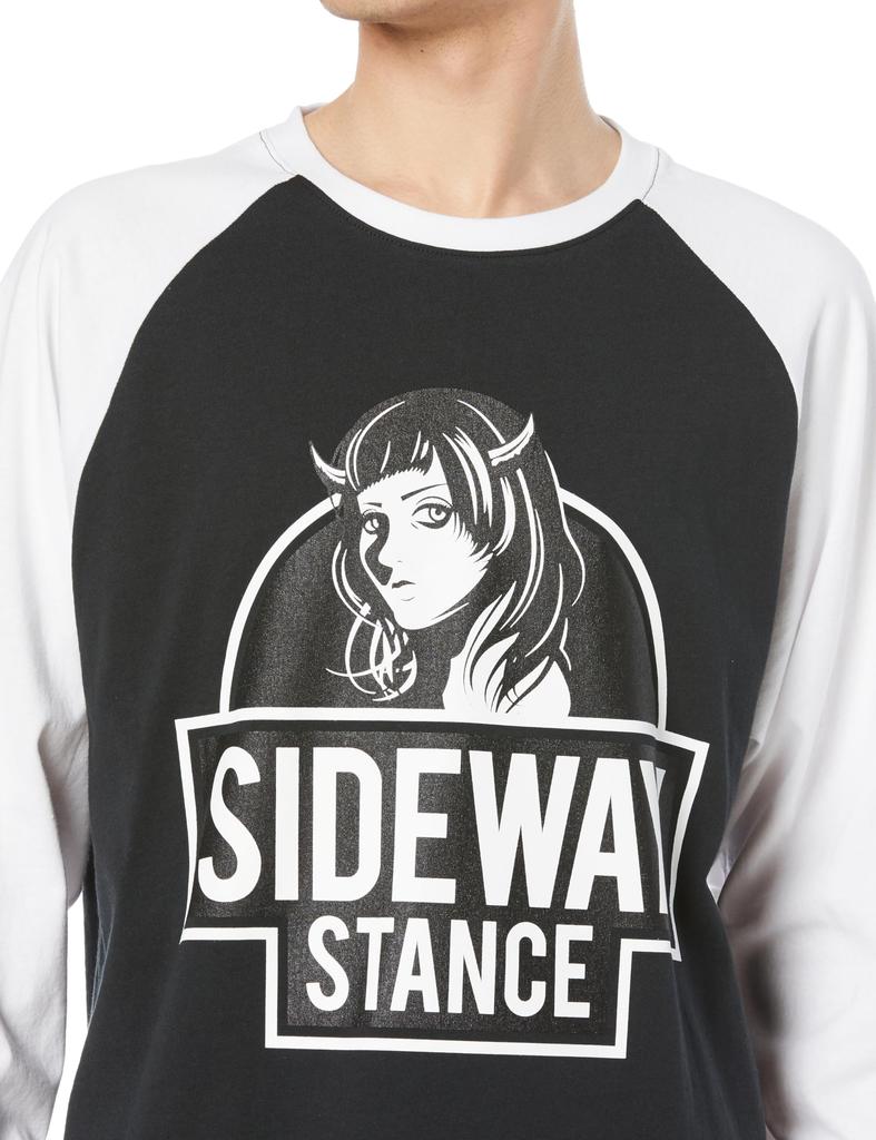 IMPROMES Casual SIDEWAYSTANCE Long Sleeve Raglan T-Shirt for Men, Sumikuro x White