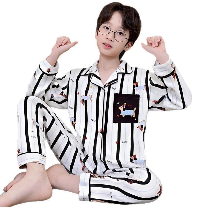 Spring & Autumn Children's Cartoon Cardigan Pajamas for Boys & Girls - Long Sleeve, Loose Fit, S/M/L Sizes