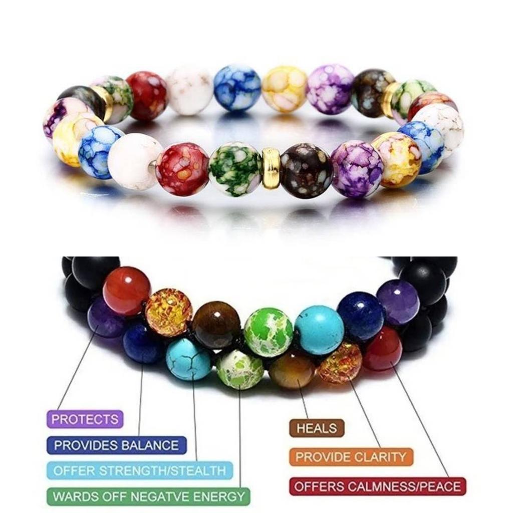 7 Chakra Reiki Healing Stone Bracelet Yoga Balance Energy Beads Unisex Women Men Protect Charm Talisman Powerful Wealth Health Luck Jewelry Elastic