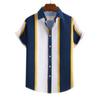 Summer new men's top striped D print men's cardigan lapel