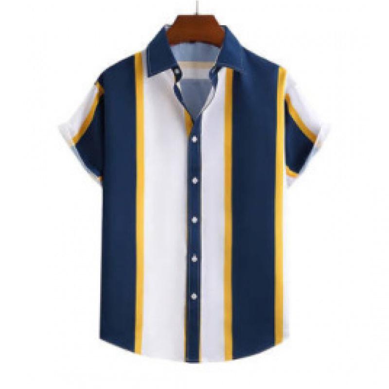Summer new men's top striped D print men's cardigan lapel