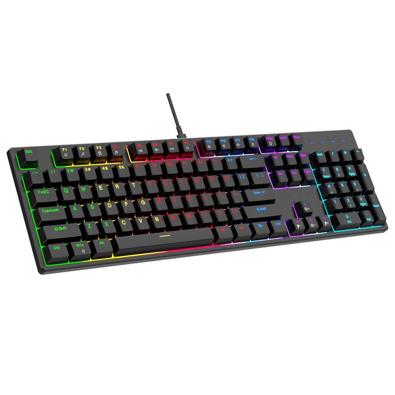 K104 Mechanical Keyboard, Blue Switch, 7-Color Lighting, 26-Key Anti-Ghosting for Office and Gaming.