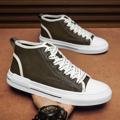 High Quality Men Casual Leather Shoes Outdoor Flat Designer Sports Shoes High Top Soft Bottom Shoes Brand Comfy Office Work Shoe