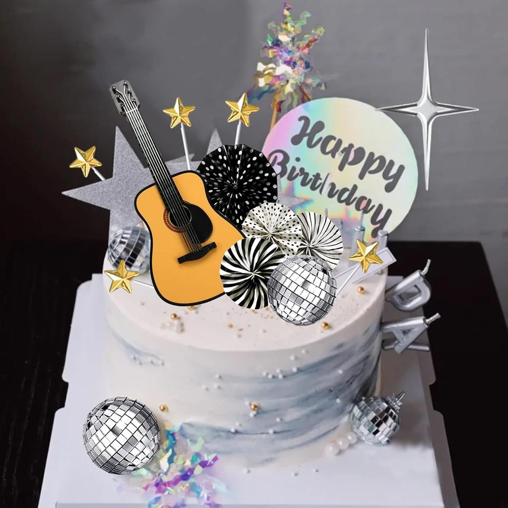 15 PCS Guitar Cake Toppers Disco Ball Cake Toppers Music Theme Birthday Cake Toppers Guitar Model Cake Decorations For Musician