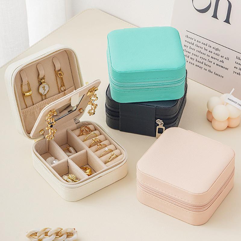 Leather Jewelry Box With Mirror For Earrings Rings And Necklace Storage