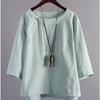 Summer Cotton Linen Solid Frog Button Round Neck Long Sleeved Retro Shirt Blouses & Shirts