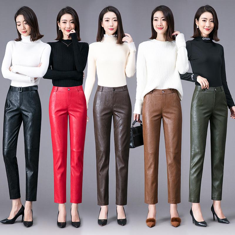 Korean Style High-Waisted Sheepskin Leather Pants for Women, Autumn/Winter 2025 Fashion 30/XXL