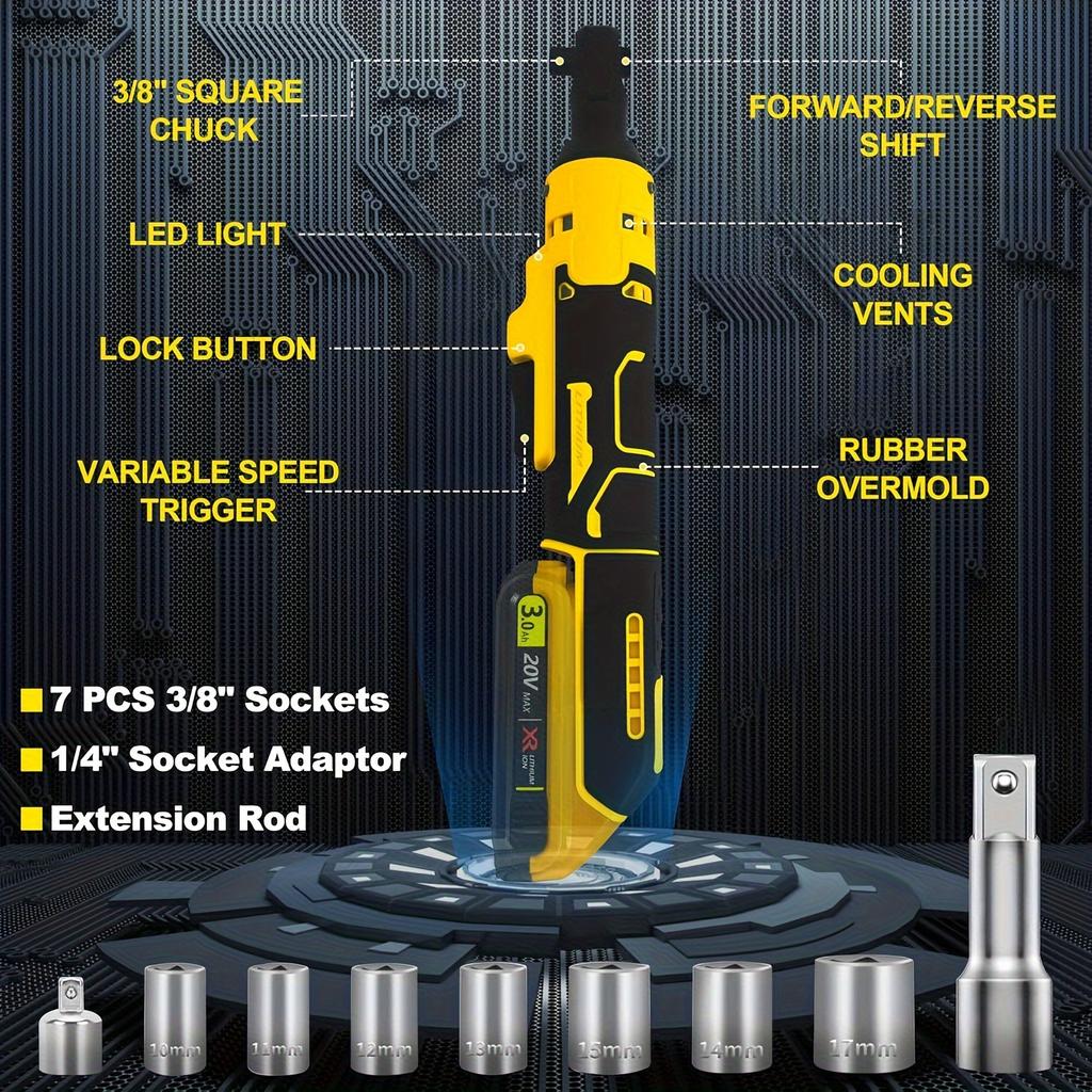 Akku-Ratschenschlüssel, kompatibel mit 20-V-Akkus von DEWALT, elektrische Ratsche, Schraubenschlüssel mit variabler Geschwindigkeit, 45 ft-lb, 400 U/min Schraubenschlüsselwerkzeug