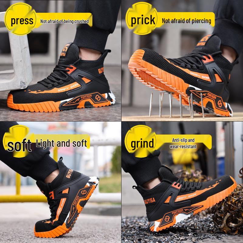 Men's Steel Toe Safety Shoes: Anti-Smash, Anti-Puncture, Fly-Knit, Soft Sole, Comfortable, High-Top Work Boots