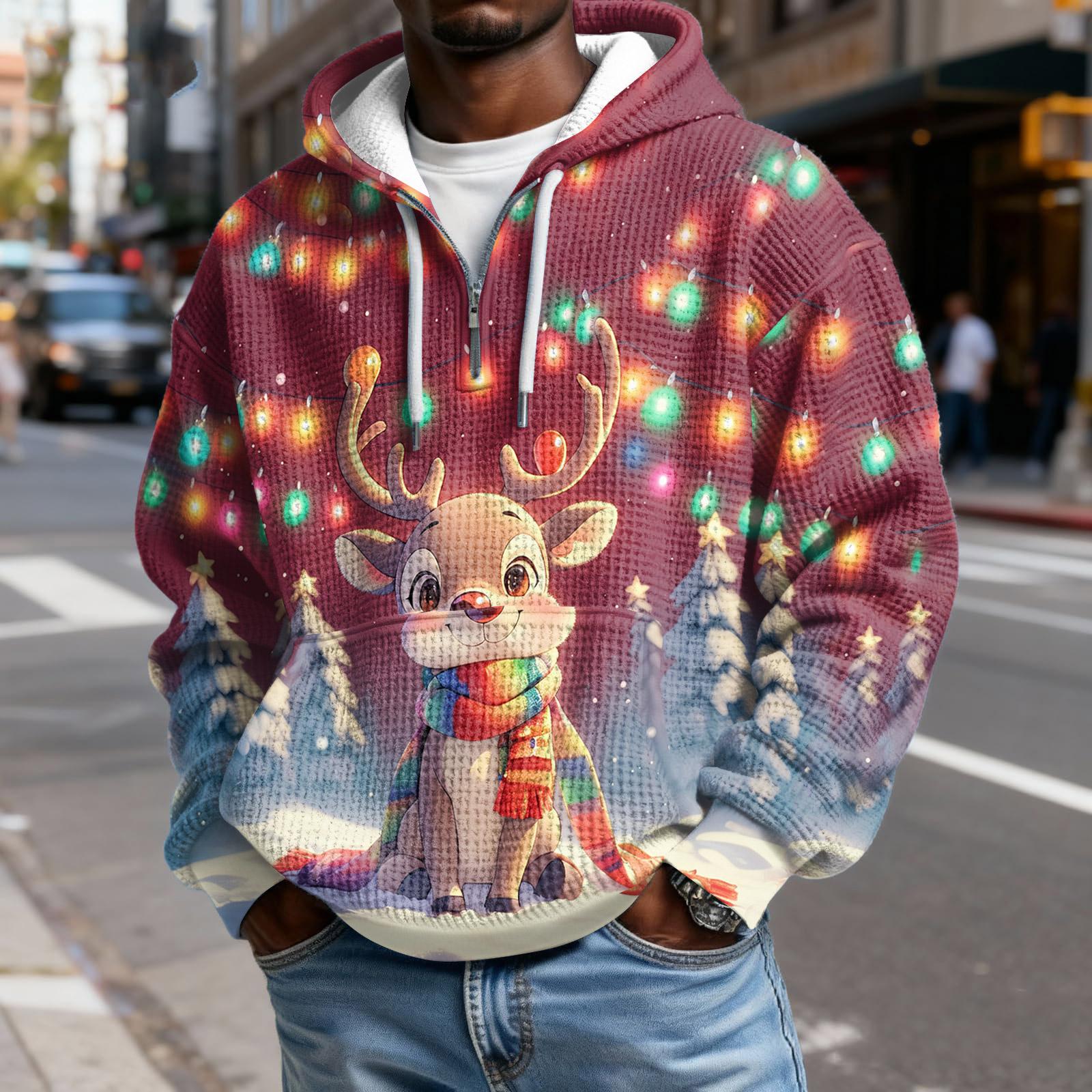 

Мужской Модный Трендовый Худи с капюшоном на половину молнии Пуловер Утепленный Флисовая текстура Толстовка L