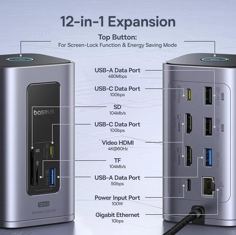 Baseus docking station USB Type-C splitter hub plug multi interface converter suitable for MAC computer multi screen display
