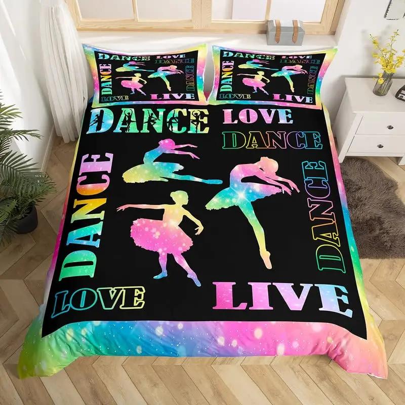 Liebe Gymnastik Königin König Bettbezug Bodenturnen Ballett Bettwäsche Set Neonpink Tanz Bettdeckenbezug Polyester Steppdeckenbezug
