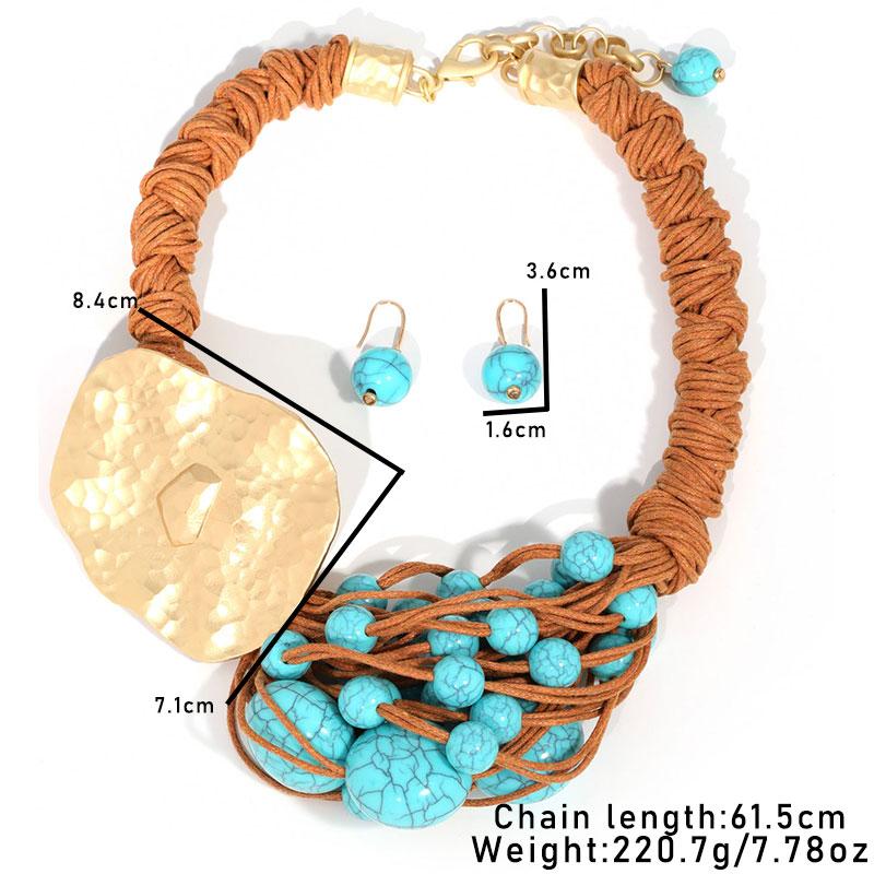 Statement Beads Necklace with Geometry Pendant Starfish Design for Women Girl Trendy Vintage Wedding Party Jewelry