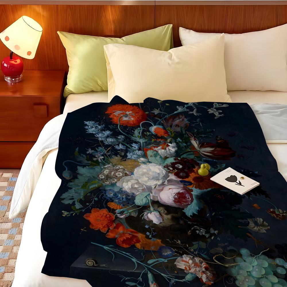 Artist J-Jan v-van H-Huysum Throw Flannel Throw Blanket, Lightweight Cozy, Durable Washable cute Cool