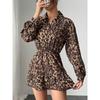 Women's 2026 Spring Winter Leopard Print Satin Dress with Elastic Waist and Slimming Effect